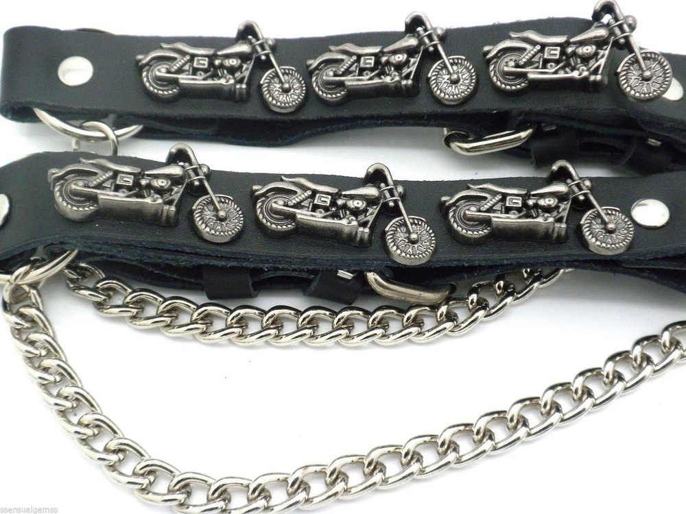 Genuine Leather Biker Motorcycle Boot Straps Chain Buckle Women&rsquo;s Men&rsquo;s PAIR NEW