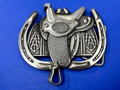 Horse Saddle Cutout Silver Tone Jockey Equestrian Western Cowboy&rsquo;s Belt Buckle