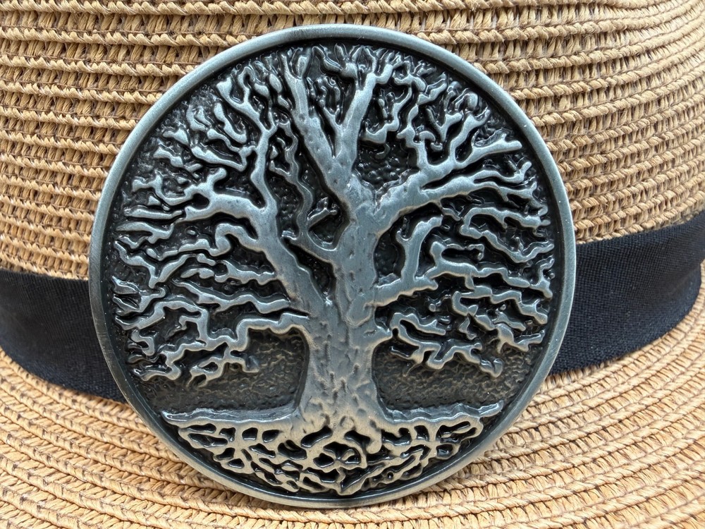 Vintage Western Cowboy Antiqued Silver Tree of Life Round Belt Buckle