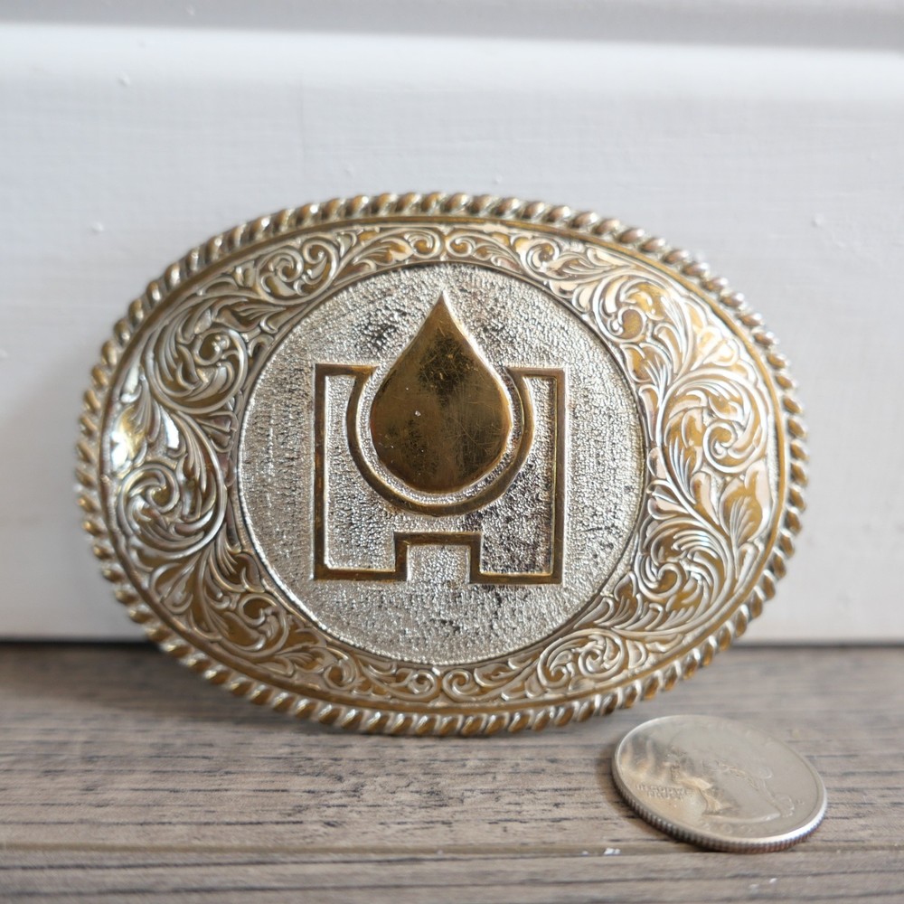 Vtg. Crumrine Heavy Silver Plate Bronze Western Buckle Oil Company El Arturo !!!