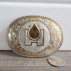 Vtg. Crumrine Heavy Silver Plate Bronze Western Buckle Oil Company El Arturo !!!