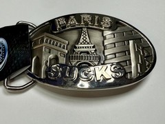 Paris Sucks! Blue Moon Creations Silver Tone Funny Tourist Gift Belt Buckle