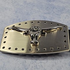 Vintage LONGHORN STEER BULL belt buckle CHROME metal OVERSIZED longhorn WESTERN