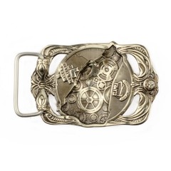 German silver belt buckle Steampunk Wolf, sculptural art wolf belt buckle