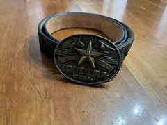 Rare Vintage Lonestar belt buckle and black Justin lizard belt (size 40)