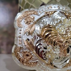 Rooster Western Belt Buckle Rose Tone And Silver Rare Piece With Feather Accents