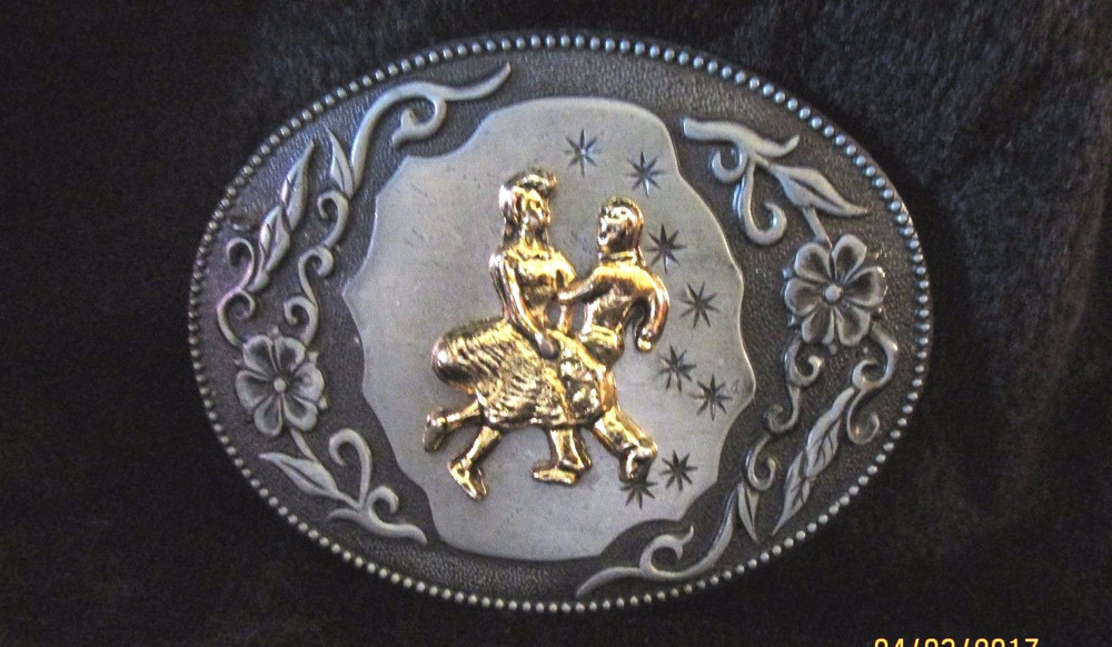 Square Dancing Oval Cameo Belt Buckle Silver Black Gold 3-1/2 x 2-3/4