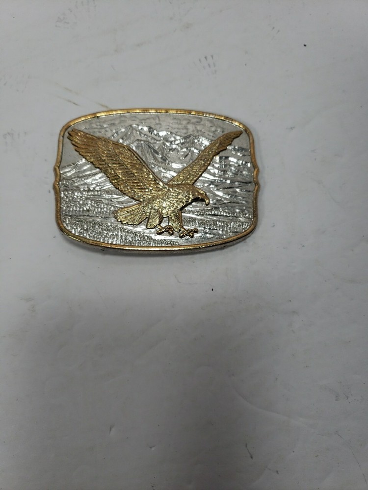 Vintage Belt Buckle Soaring American Eagle Two Tone