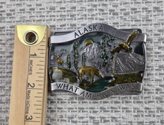 Vintage Bergamot Brass Works Belt Buckle Mens Alaska Is What America Was 1981