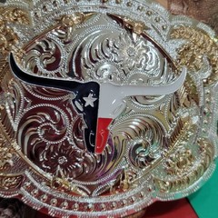 Longhorn Western belt Buckle Texas Style Rose Tone Silver 4.5 x 3.5  » Cowboy