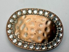 Textured Hammered Metal with Clear Rhinestone Border Modernist Belt Buckle
