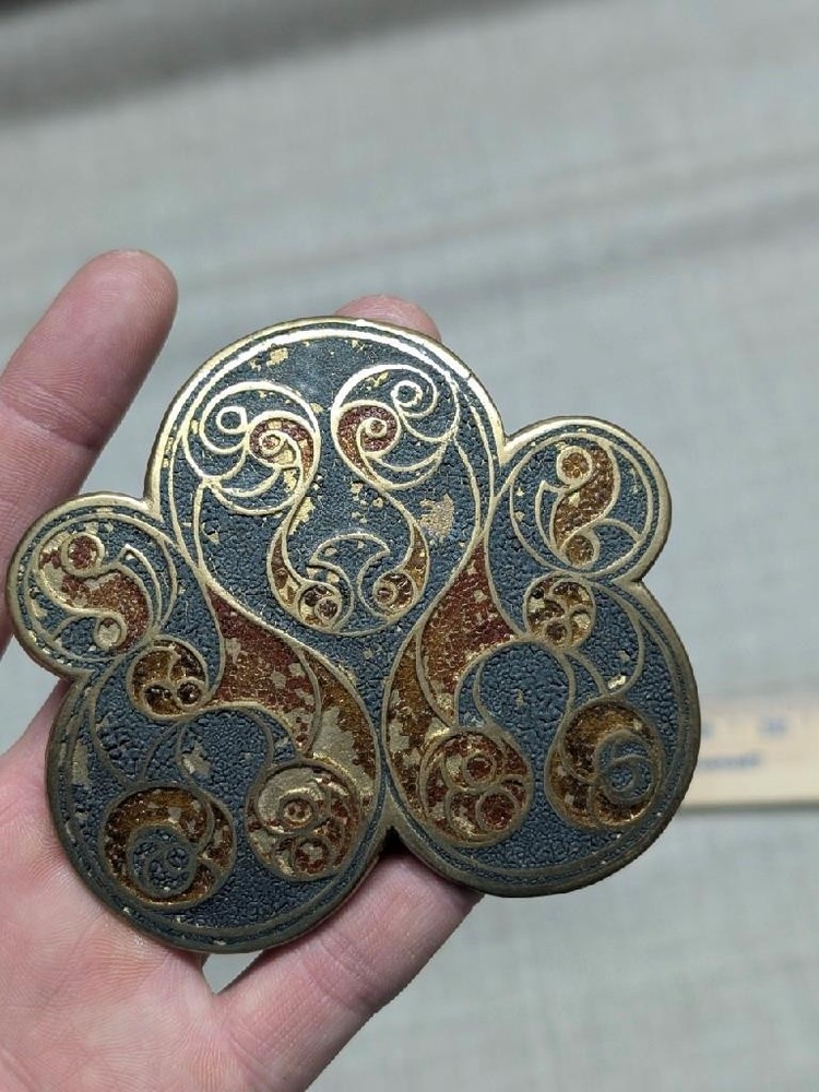 vintage 1970s handcrafted INDIA belt buckle BRASS hand painted WESTERN cowboy