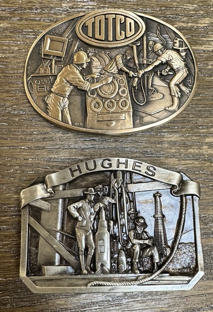 Hughes And Totco Vintage Oil Field Drilling Belt Buckles *MINT CONDITION*