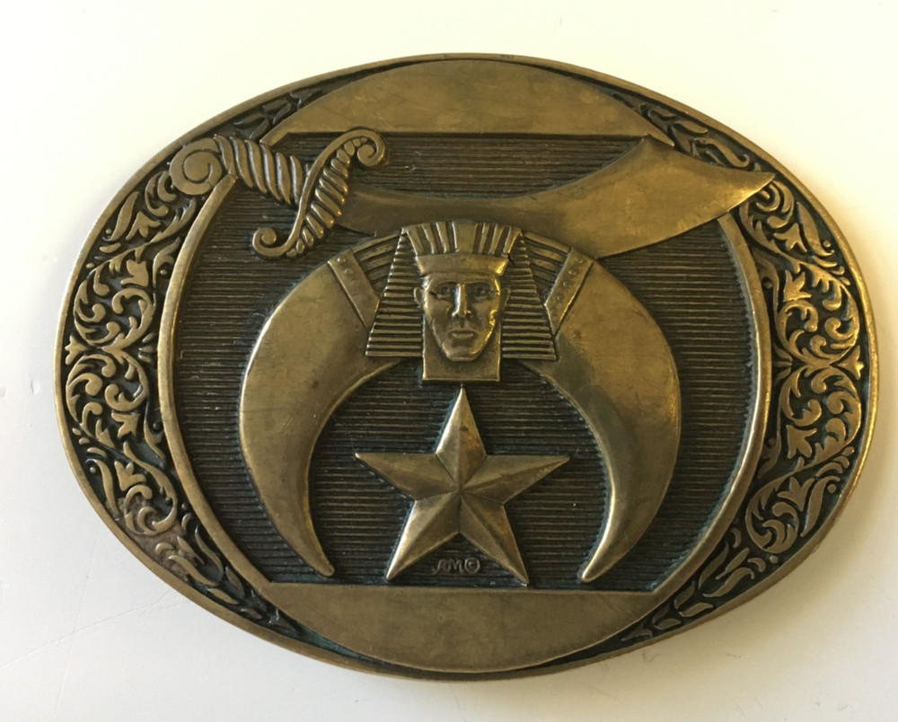 Vintage ADM Solid Brass Masonic Shriner Belt Buckle Award Design USA made