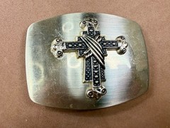 Gothic Medieval Centerpiece Iron Cross 3D Raised On Silver Color Belt Buckle