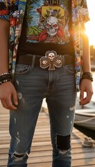 Men / Women Silver Belt Buckle Skull Skeleton Brown Clover Leaf Gothic Emo Punk