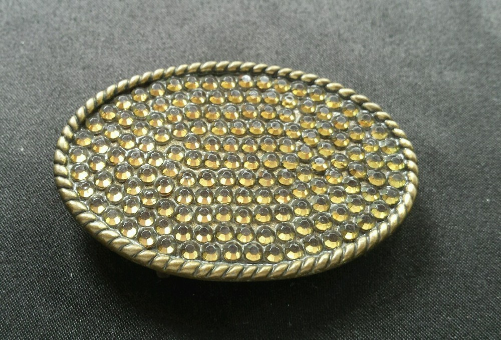 DARK GREEN YELLOW MULTI COLOR APPEARANCE RHINESTONE OVAL BELT BUCKLE