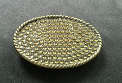 DARK GREEN YELLOW MULTI COLOR APPEARANCE RHINESTONE OVAL BELT BUCKLE