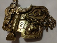 ✖ WESTERN Steer Saddle Cowboy Rodeo Style ✖ Belt Buckle Buck ✖ Gold / bronze USA