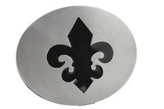 Women Men Belt Buckle Silver Metal Bling Black Fleur De Lis Iris France Flower