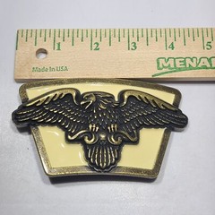 Eagle Metal Belt Buckle Silver Tone & Creme Enamel Taiwan 4.5 by 2.75 inches