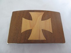 Iron Cross Belt Buckle Hand Crafted Wood Inlay Over Metal Biker Rock Goth Rare