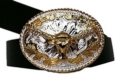 State of Texas Bull Head Gold Silver TX United States Metal Belt Buckle