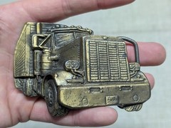 vintage TRUCKER belt buckle BIG RIG semi-truck SOLID BRASS heavy WESTERN cowboy