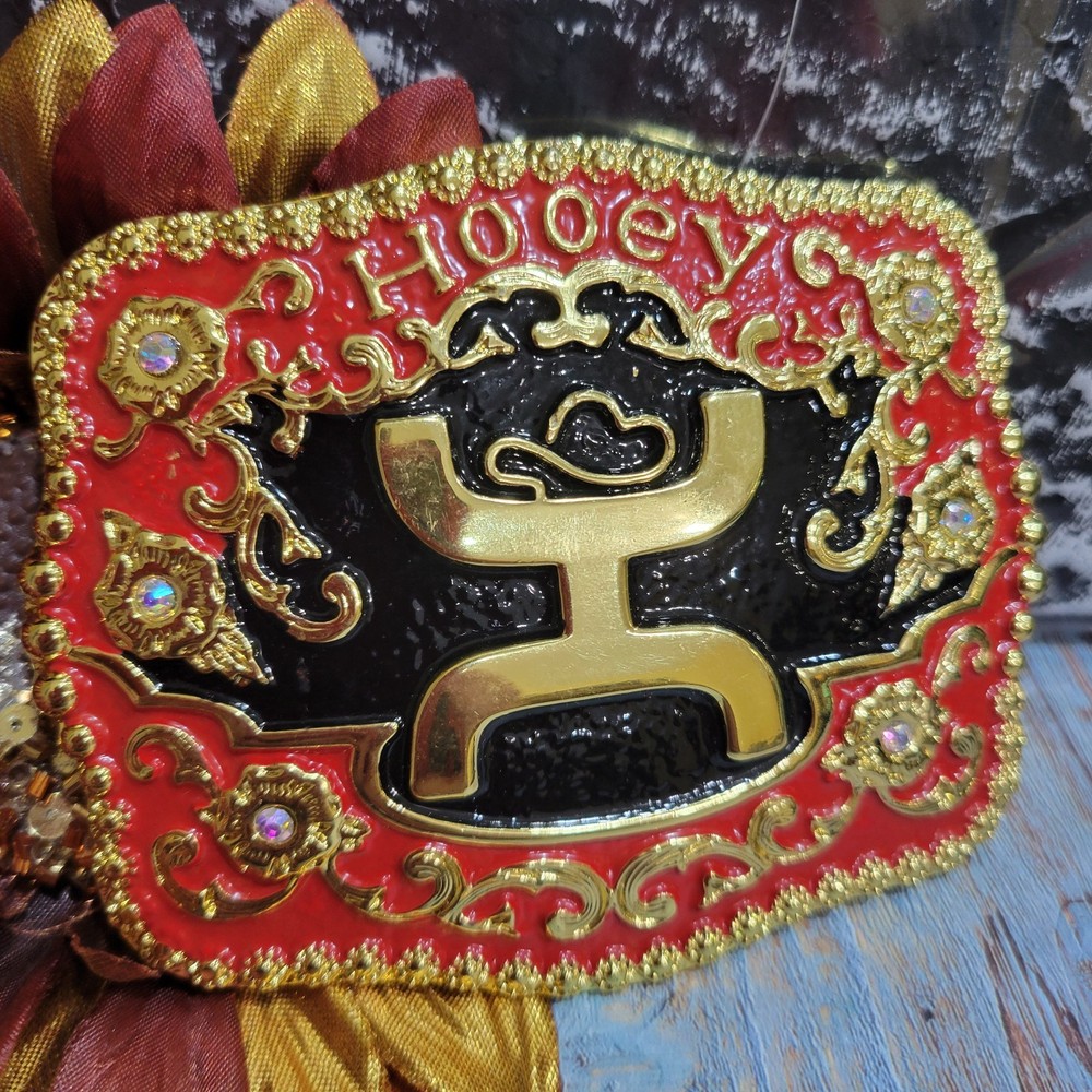 Western Cowbo belt buckle 3.5 X 4 inches gold red for 2&Prime; belt zinc alloy bling
