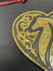 1998 Crumrine Buckle Silver Electroplate On Brass Horse head Heart Shape