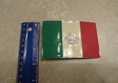 Mexico Mexican Flag Red White Green Eagle Coat of Arms Silver Belt Buckle