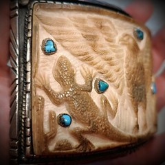 Native Style Eagle Carved Hand Made Design Sterling Silver Turquoise Buckle Belt