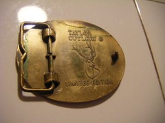 solid brass belt buckle Elk Horn Knives Taylor Cutlery
