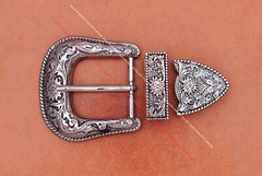 39mm Engraved Western Flower Silver Equestrian Bridle Halter Belt Buckle Set 3pc