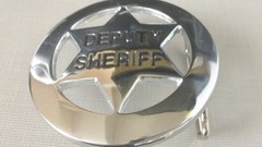 Deputy Sheriff Badge Style Belt Buckle 6 point Solid Brass Shiny Plated Silvery