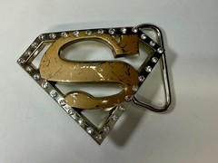Superman S Logo Shield with Rhinestone Accented Superhero Cosplay Belt Buckle