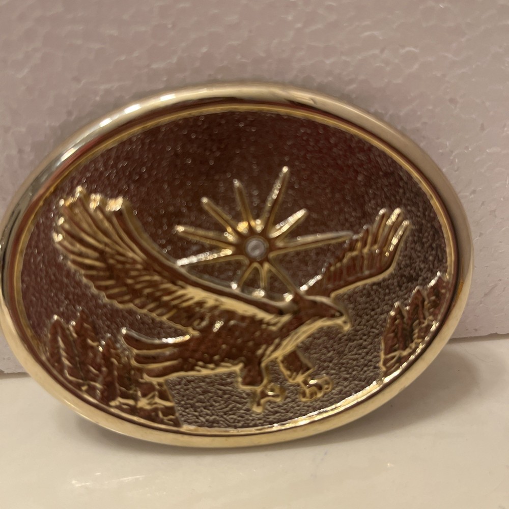 Eagle Belt Buckle 70s Gold Metal Western Bird WingsCowboy Hawk Oval