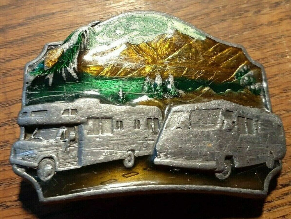 Vintage Siskiyou Traveling Motor Home Belt Buckle 3-3/8&Prime; X 2-1/4&Prime;