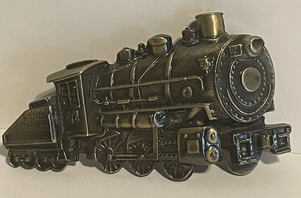 Train Engine Locomotive Brass Belt Buckle Great American Vintage 1980 USA Made