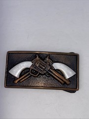 Copper Color Western 3&Prime; Belt Buckle Revolver Guns Rodeo Cowboy Cowgirl Unisex