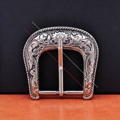 39mm Engraved Western Flower Silver Equestrian Bridle Halter Belt Buckle Set 3pc