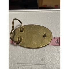 Vintage BMW Belt Buckle Brass Tone Red Enamel Logo Oval Laurel Wreath Automotive