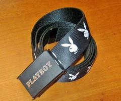 Playboy Bunny Belt w Buckle Bottle Opener Playboy Cloth Adjust Revisible Belt