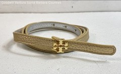 Tory Burch Reversible Logo Skinny Belt In Gold And Silver