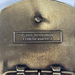 Vintage BRASS Handyman Club of America Belt Buckle Life Member Hammer 1996