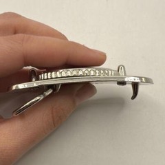 Vintage Silver Tone Black Belt Buckle Marble Stone Design Western Engraved
