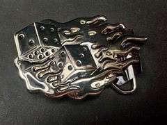 Flaming Hot Dice Gambling Board Game Casino NOS Belt Buckle by Silver Moon