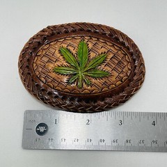 Cannabis Weed Marijuana Plant Leaf Belt Buckle Leather Whipstitch Texture Hippie