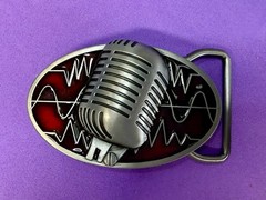 Retro Music Elvis Style Microphone Red Enameled Musician Ribbon Mic Belt Buckle