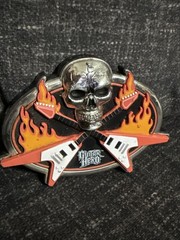 Plastic Guitar Hero Belt Buckle With Skull & Flames